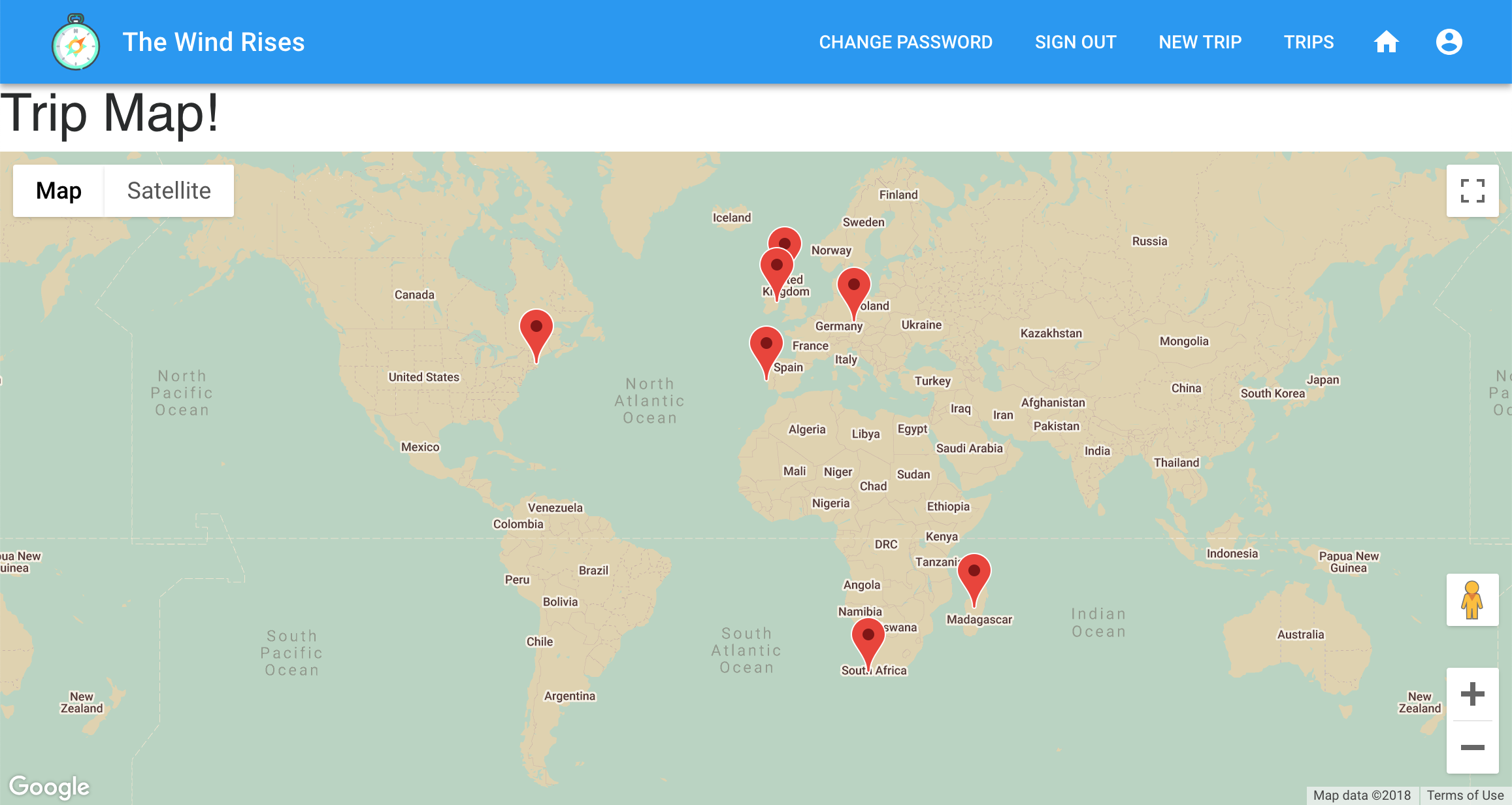Map of all stops on a trip
